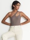 Reiss Mink Amber One Shoulder Cut Out Jersey Top