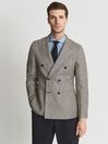 Reiss Brown Play Double Breasted Prince Of Wales Check Blazer