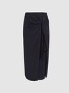 Reiss Navy Alison Tie Waist Midi Pencil Skirt