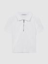 Reiss White Billy Junior Half Zip Textured Polo T-Shirt