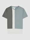 Reiss Sage/White Deano Mercerised Colourblock T-Shirt