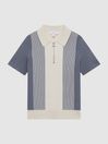 Reiss Airforce Blue/Ecru Milton Half Zip Striped Polo Shirt