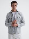 Reiss Grey Melange Chase Brushed Twin Pocket Overshirt