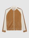 Reiss Camel Lawrence - Che Velour Contrast Panel Zip Through Jacket