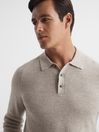 Reiss Oatmeal Holmes Buttoned Ribbed Polo Top