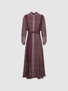 Reiss Burgundy Tanis Mixed Print Midi Dress