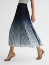 Reiss Blue Marlie Ombre Pleated Midi Skirt