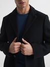 Reiss Black Gable Single Breasted Overcoat