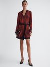 Reiss Red Kinsey Animal Print Belted Mini Dress