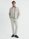 Reiss Stone Harvey Quilted Faux Shearling Collar Coat