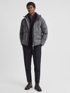 Reiss Grey Ronic Quilted Short Hooded Coat