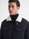 Reiss Navy Harvey Quilted Faux Shearling Collar Coat