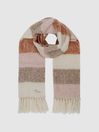 Reiss Neutral Carlie Oversized Check Wool Blend Scarf