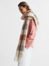 Reiss Neutral Carlie Oversized Check Wool Blend Scarf