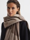 Reiss Taupe Charlotte Colourblock Wool Cashmere Scarf