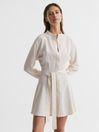Reiss Cream Leia Button Through Belted Mini Dress