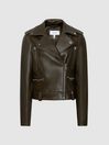 Reiss Green Santiago Leather Biker Jacket