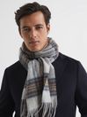 Reiss Grey Curtis Wool & Cashmere Checked Scarf
