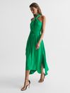 Reiss Green Evvie Halter Midi Occasion Dress