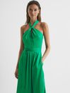 Reiss Green Evvie Halter Midi Occasion Dress