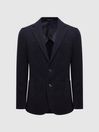 Reiss Navy Select Single Breasted Slim Fit Flannel Blazer