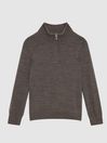 Reiss Mouse Brown Melange Blackhall Junior Zip Up Knitted Jumper