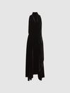 Reiss Black Giannon Velvet Midi Dress