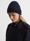 Reiss Navy Cara Cashmere Ribbed Beanie Hat