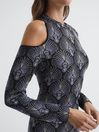 Reiss Blue Anja Metallic Jacquard Knitted Midi Dress