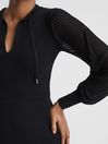 Reiss Black Celeste Sheer Sleeve Knitted Dress