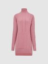 Reiss Pink Martha Cable Knit High Neck Jumper
