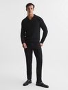 Reiss Black Cumberland Cable Knit Open Collar Jumper