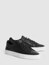 Reiss Black Finley Lace Up Leather Trainers