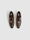 Reiss Brown Rivington Leather Monk Strap Shoes