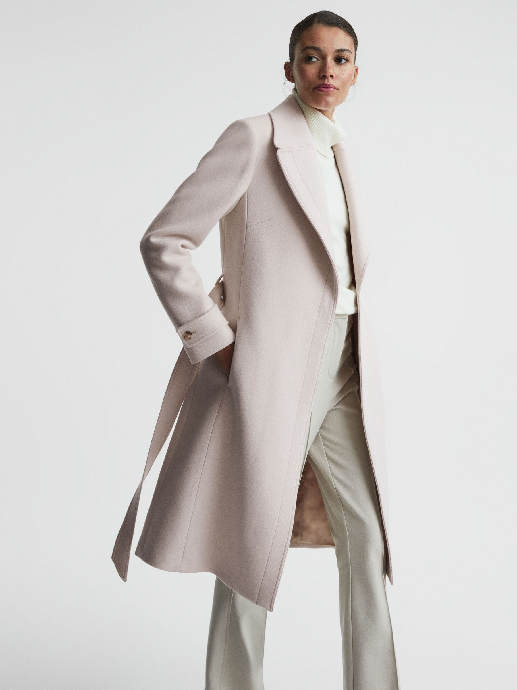 Relaxed Wool Blend Belted Coat in Neutral - REISS