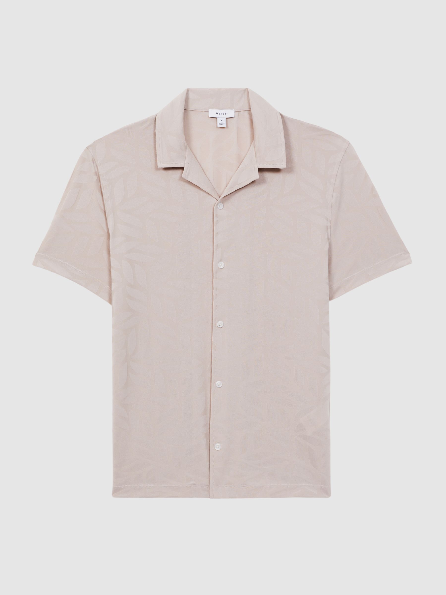 Reiss Basswood Jacquard Cuban Collar Button Through T-Shirt - REISS