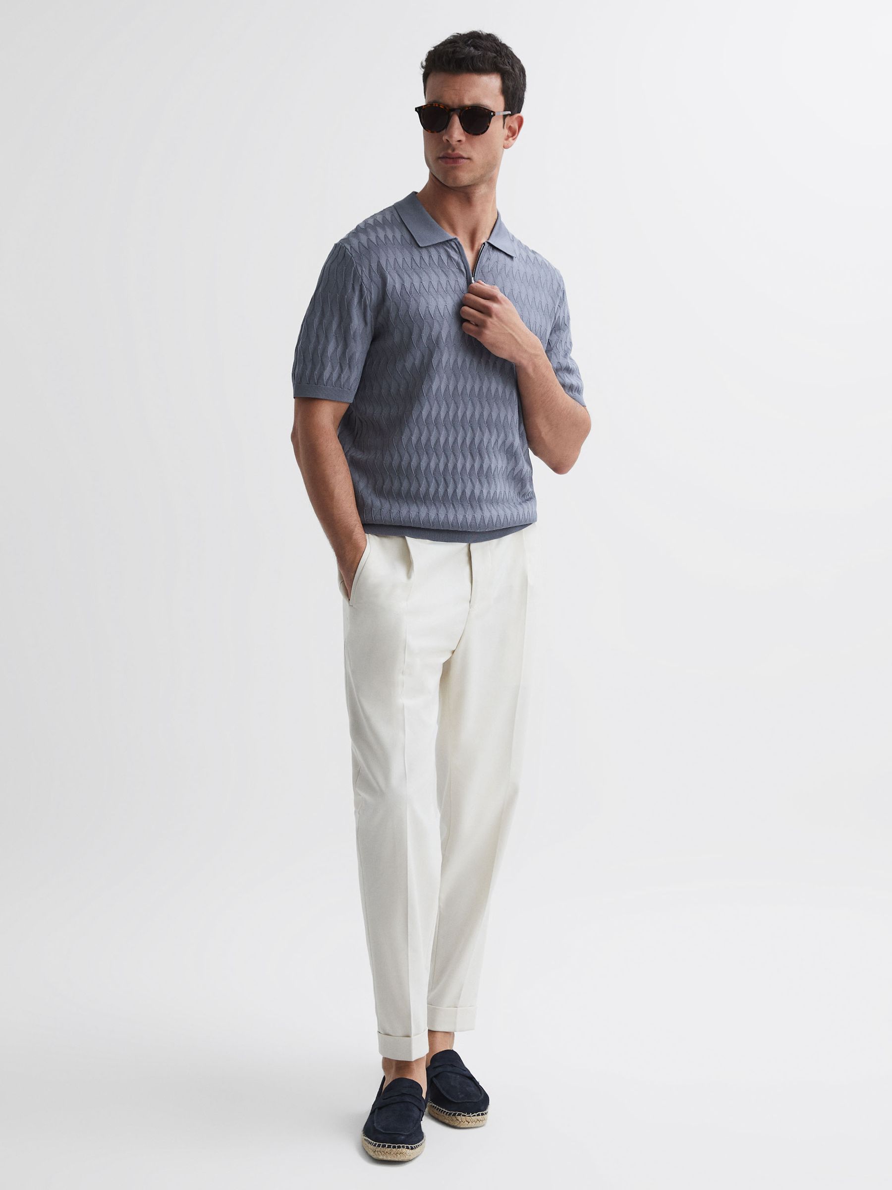Reiss Cabana Reiss | Ché Textured Half-Zip Polo Shirt - REISS