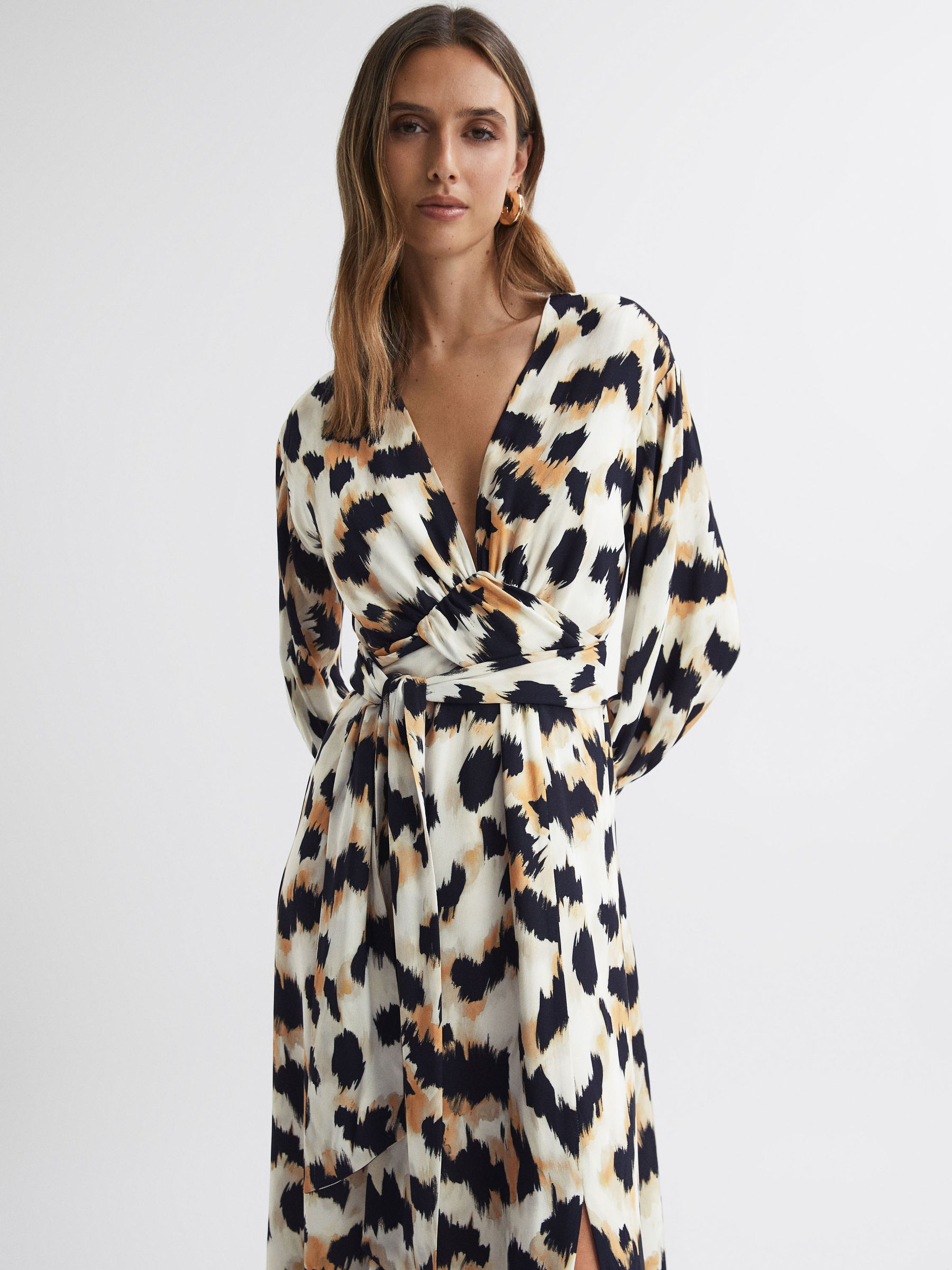 Reiss Marie Animal Print Midi Dress | REISS Ireland
