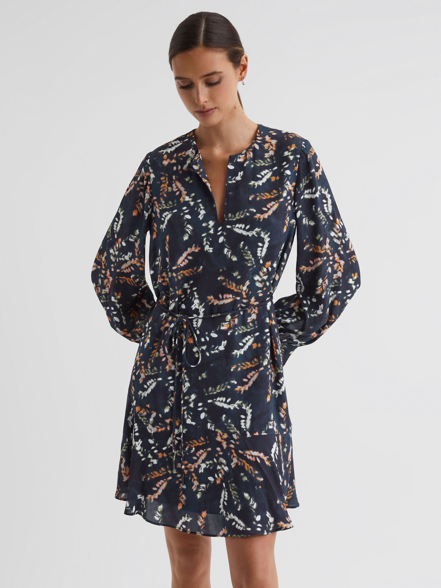 Reiss Hayley Printed Long Sleeve Midi Dress - REISS