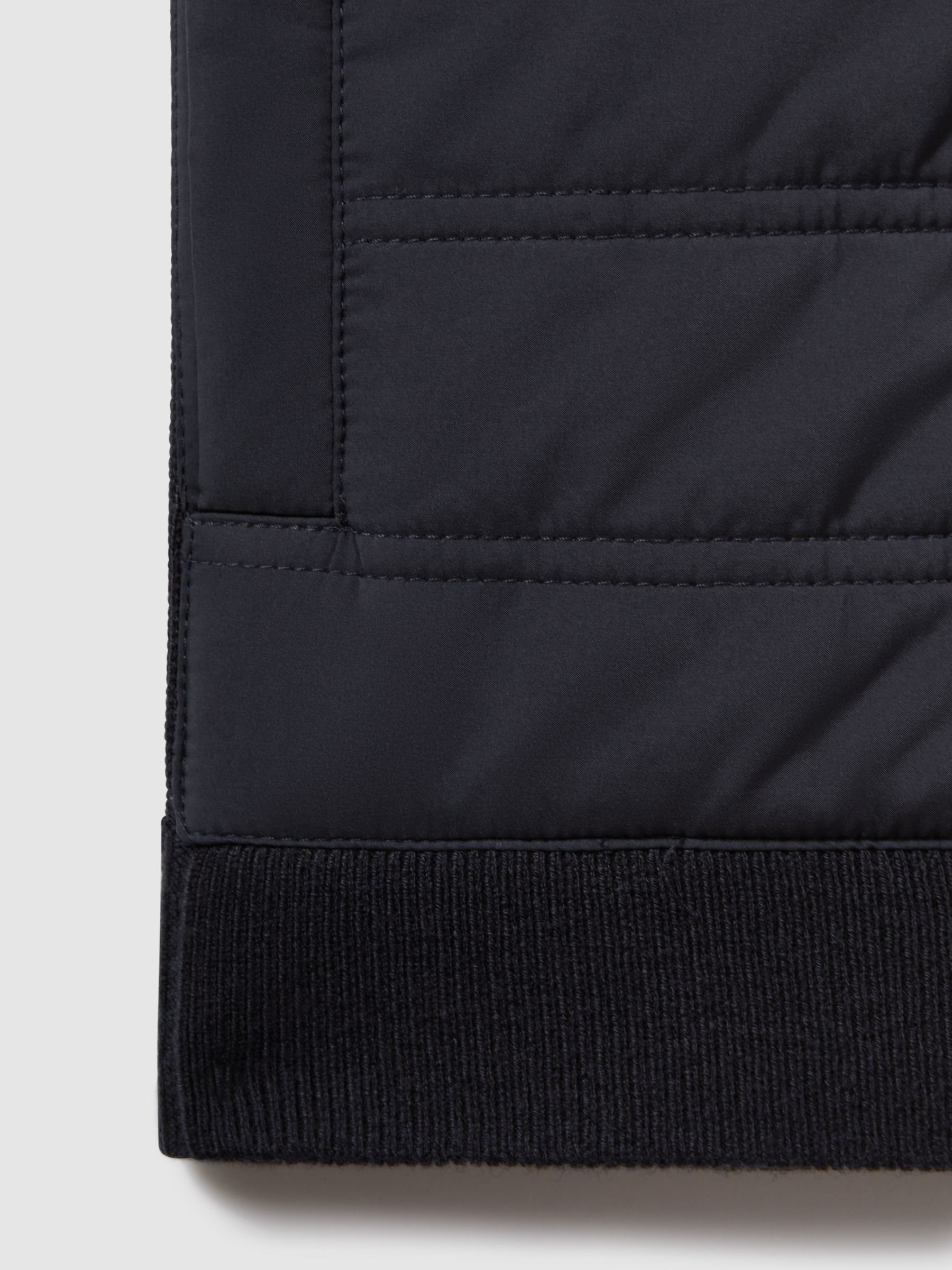 Hybrid Quilt and Knit Zip-Through Gilet in Navy - REISS