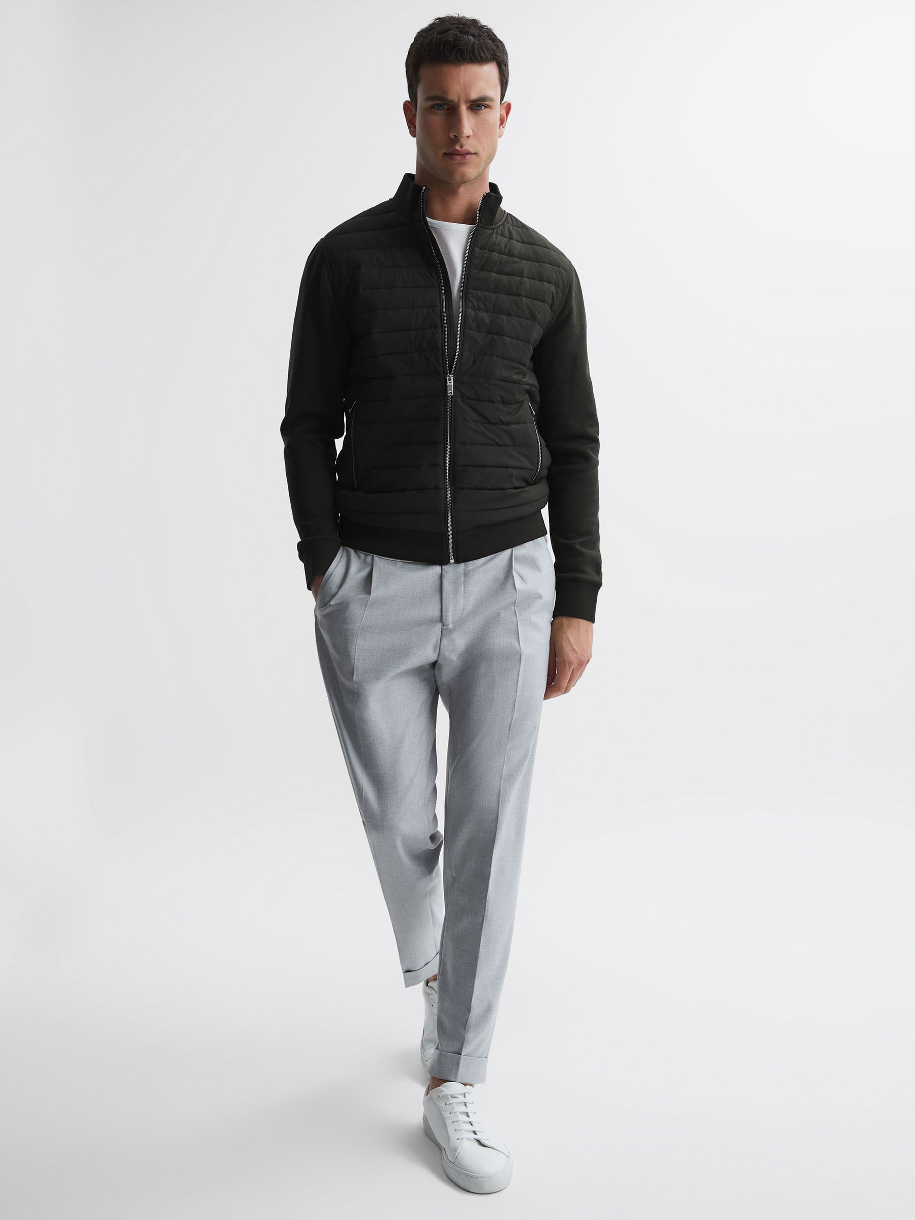 Reiss Flintoff Hybrid Quilt and Knit Zip-Through Jacket | REISS USA