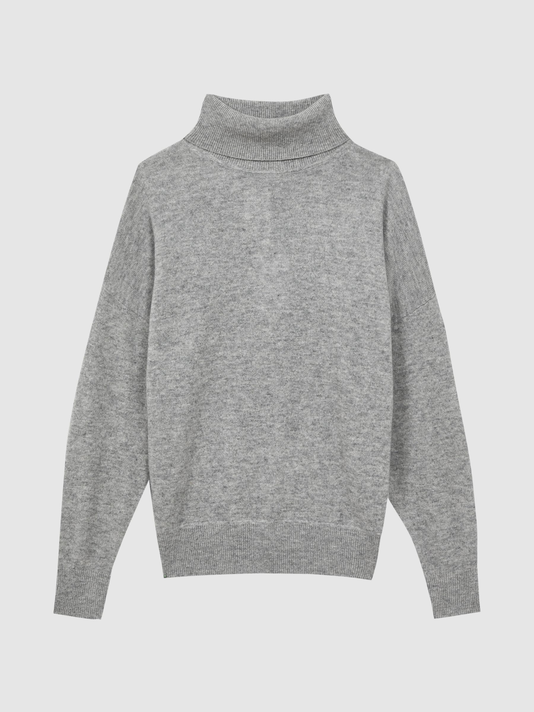 Fitted Cashmere Roll Neck Top in Grey - REISS
