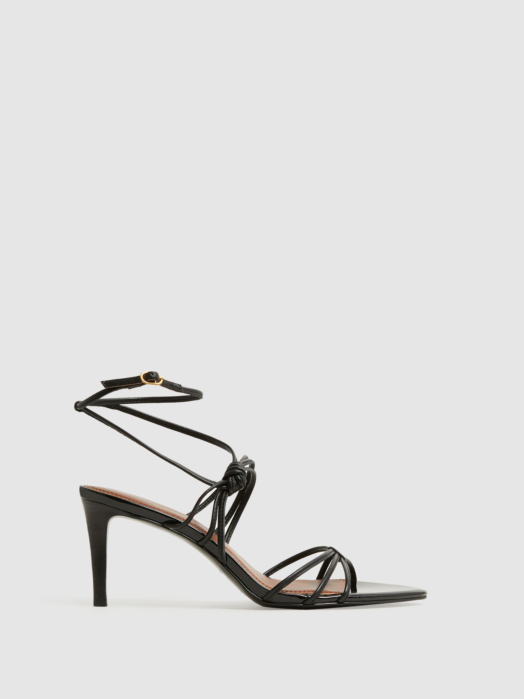 Leather Strappy Heels in Black - REISS