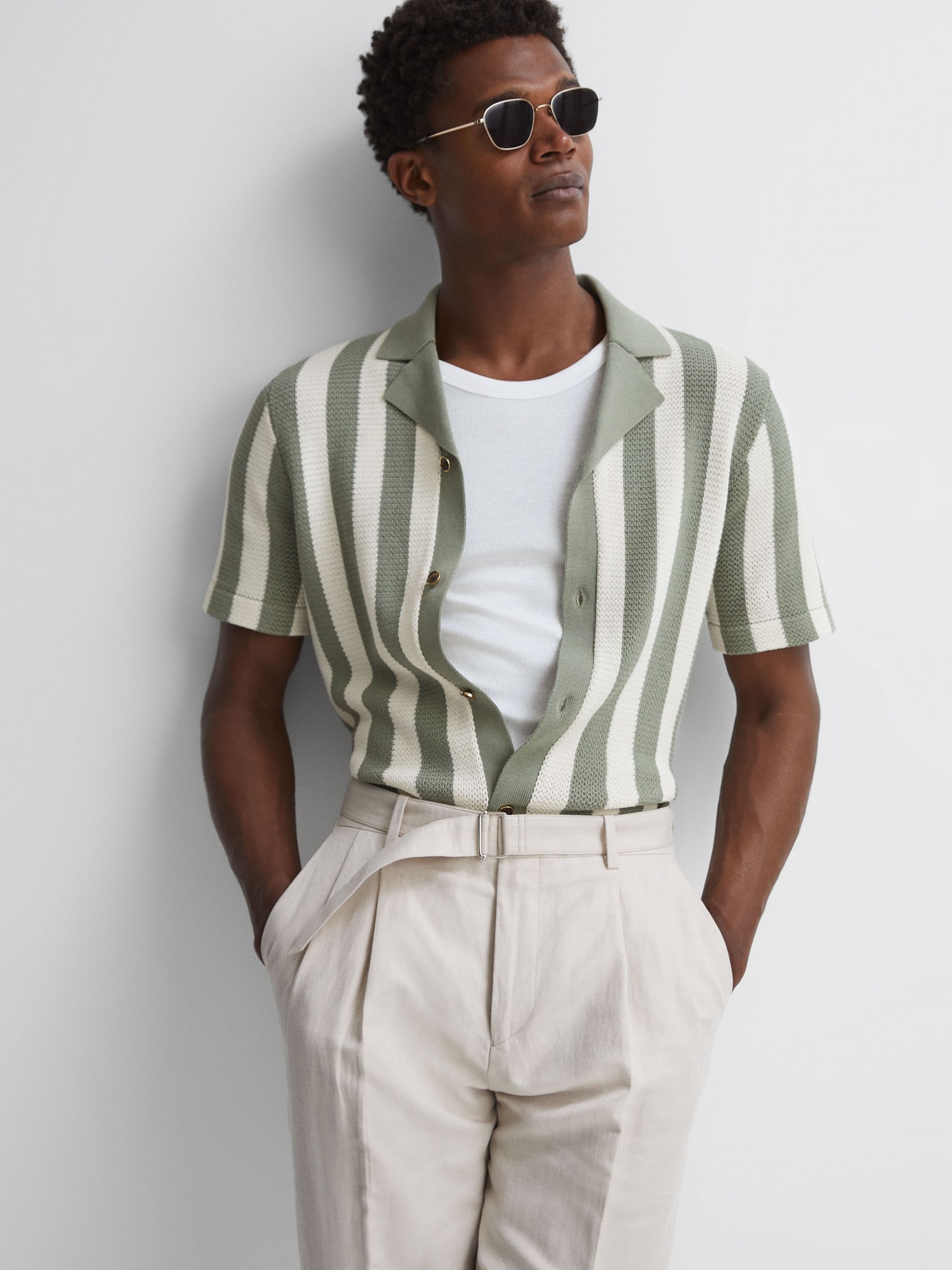 Reiss Tortolli Reiss | Ché Crocheted Cuban Collar Button Through Shirt ...