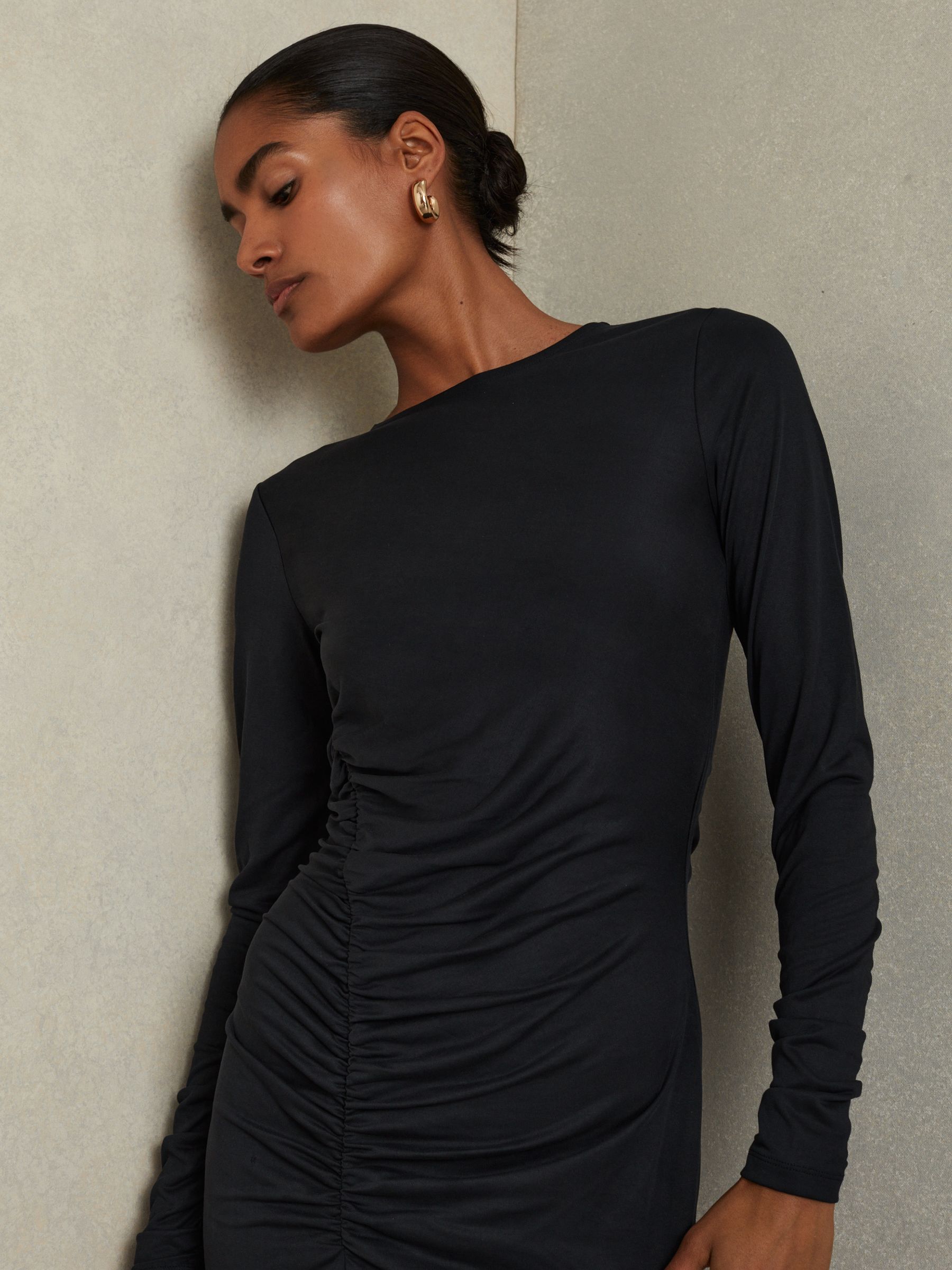 Reiss Charcoal Allie Ruched Jersey Mini Dress