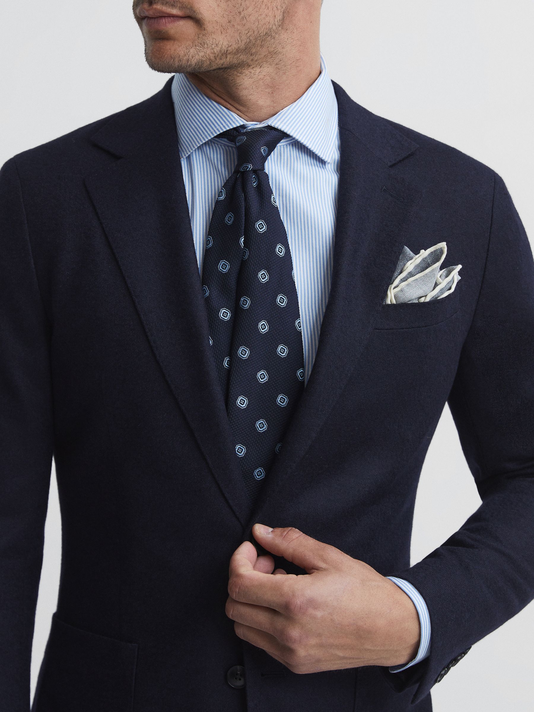 Single Breasted Brushed Blazer in Navy - REISS