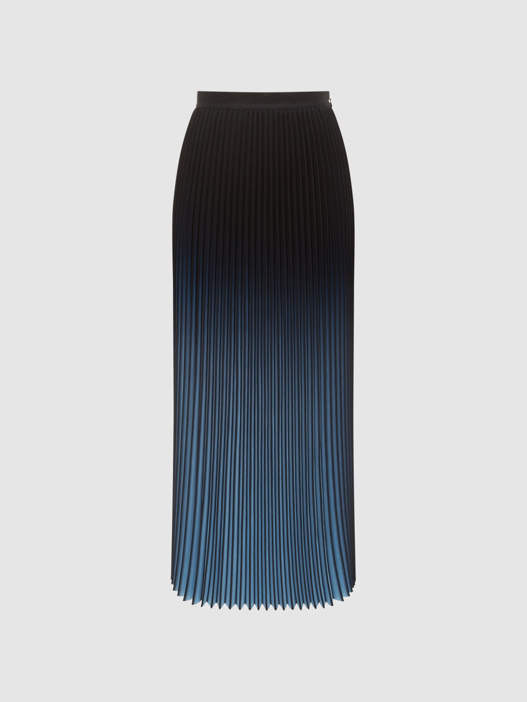 Ombre Pleated Midi Skirt in Bright Blue - REISS