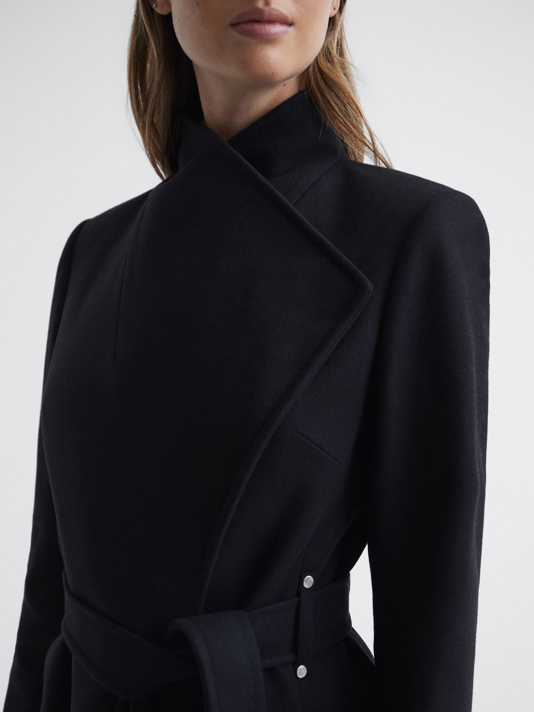 Reiss Belle Cashmere Wool Blend Wrap Collar Belted Coat | REISS USA