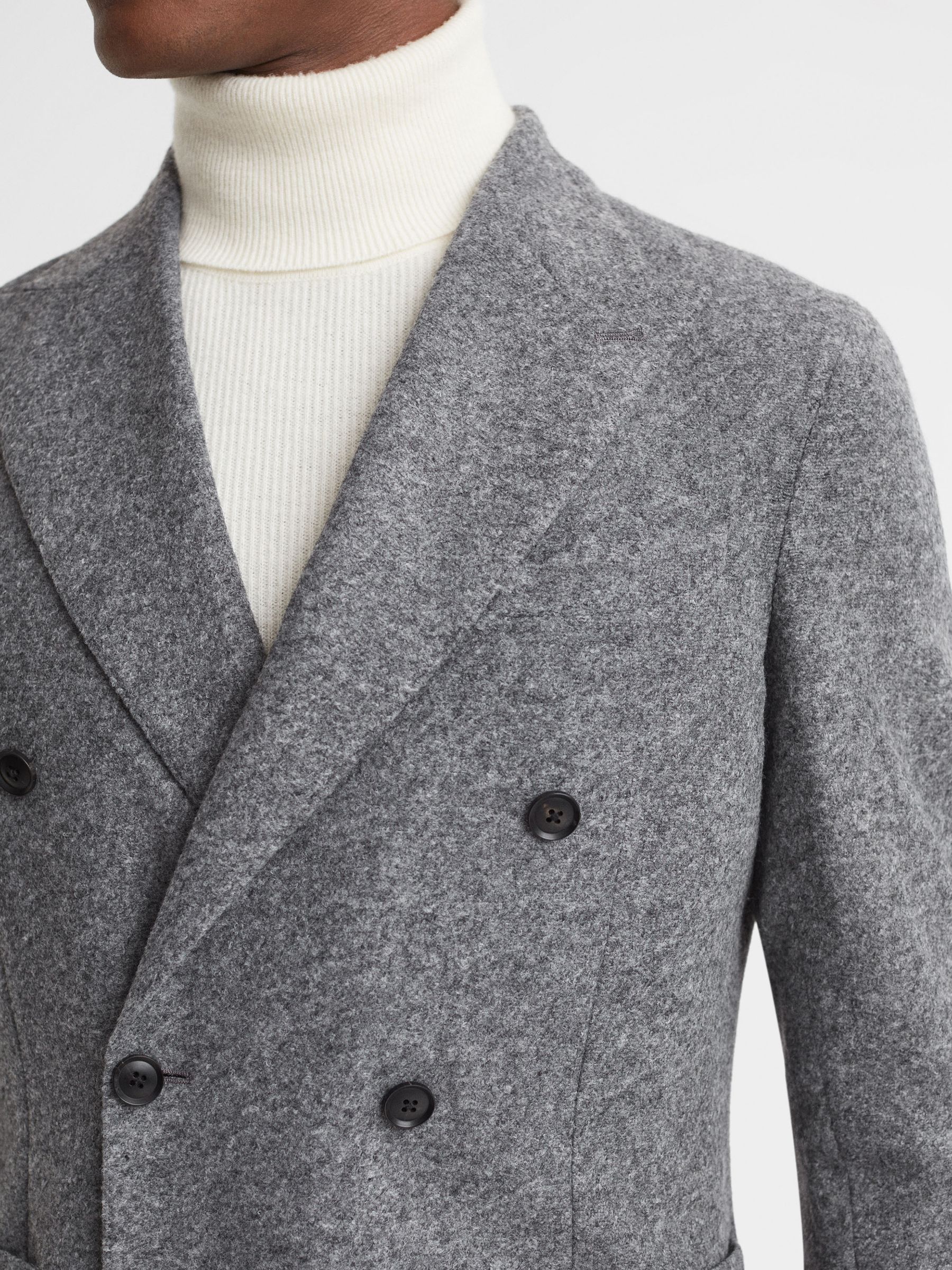 Slim Fit Double Breasted Wool Blend Blazer in Grey - REISS