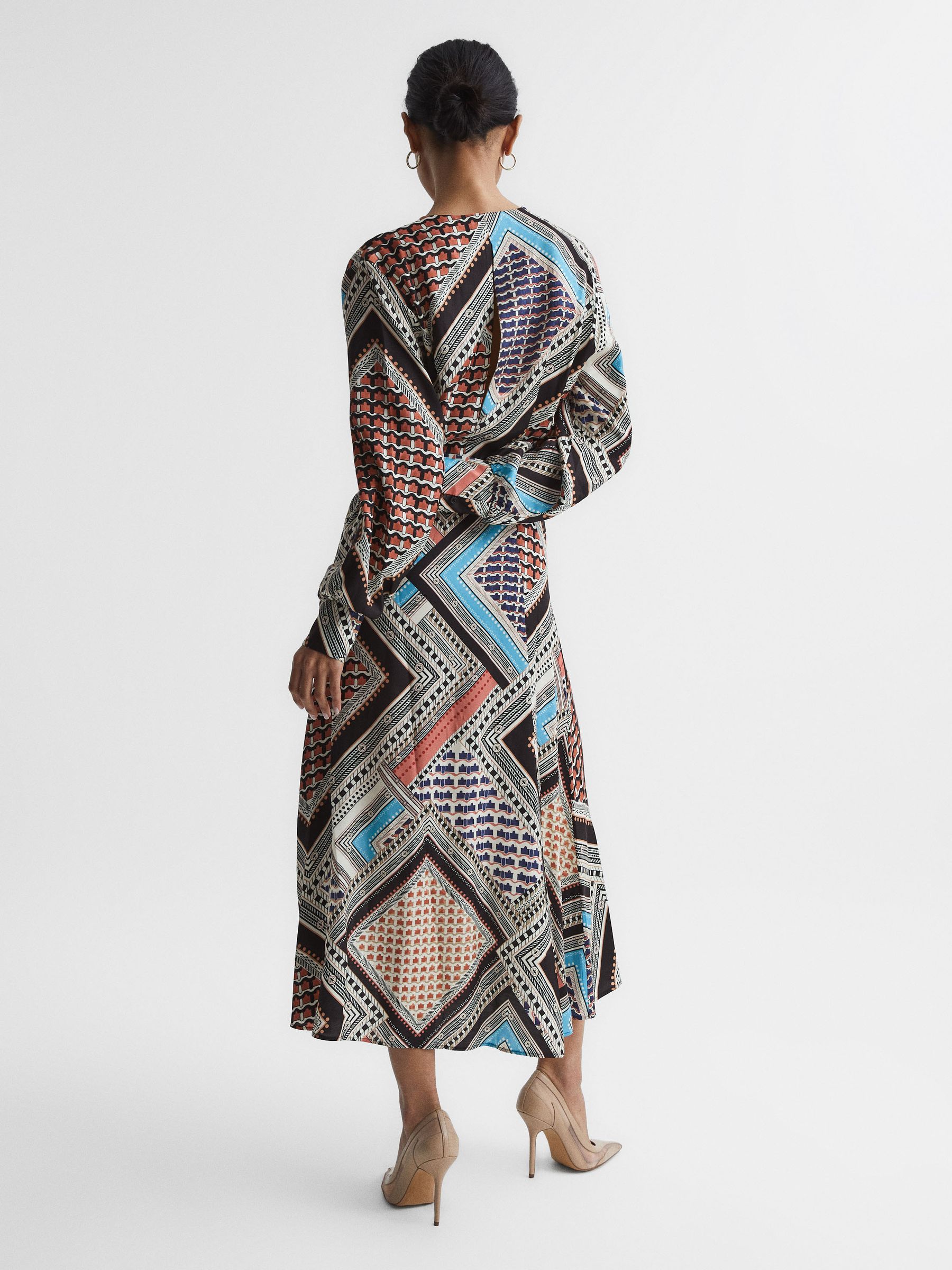 Reiss Alegra Scarf Print Midi Dress | REISS Australia